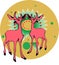 Beautiful illustration of two pink deers and green flower as background.cdr