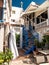 Beautiful image of blue metail stairs going in the seaside house inner court