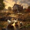 A beautiful image of a country farm with ducks and chickens.