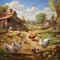 A beautiful image of a country farm with ducks and chickens.