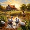 A beautiful image of a country farm with ducks and chickens.