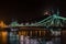 Beautiful image of Freedom Bridge in Budapest, Hungary. Night photography.