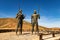 beautiful image of the large statues at Mirador de Guise y Ayose near Betancuria in Fuerteventura Canary Islands