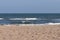 Beautiful images of blue water sea and blue clear sky with brown sandy beach backgrounds, beach landscape