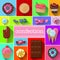 Beautiful images of a variety of sweets. Delicious desserts, vector images, lots of different items.