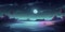 Beautiful and imaginative digital art piece depicting a fantasy night seascape with glowing marine life and a starry sky.