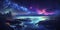 Beautiful and imaginative digital art piece depicting a fantasy night seascape with glowing marine life and a starry sky.