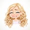Beautiful inconsolably crying cartoon blond girl with magnificent curly hair portrait