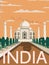 Beautiful India travel poster with taj  mahal illustration