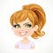 Beautiful insidious cartoon fair-haired girl with hair gathered in ponytail portrait