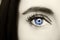 Beautiful insightful look blue woman`s eye