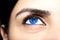 Beautiful insightful look blue woman`s eyes