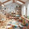 A beautiful Interior design of a colorful kindergarten, educational playroom, kid learning space.