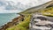 Beautiful Irish landscape with the sea and the rural coastal road alongâ€‹â€‹ the Burren