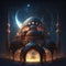 Beautiful islamic night view mosque, ramadan kareem illustration generative aI