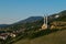 A beautiful isolated mosque with two tall minarets, built on a hill near the city of Prizren, Kosovo