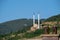 A beautiful isolated mosque with two tall minarets, built on a hill near the city of Prizren, Kosovo