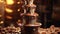 A beautiful Italian chocolate fountain flowing with cascades of glossy melted chocolate