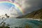 Beautiful italian Coast with rainbow sunny and cloudy sky