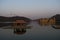 Beautiful Jal Mahal water palace with birds in evening light