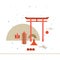 Beautiful Japan Travel Landmarks poster with Torii Mountain Fuji Origami