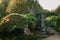 Beautiful Japanese Garden with waterfalls and trees at autumn seson. A burst of fall color with pond reflections.