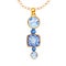 Beautiful jewelry pendant. Blue square and round gemstone with gold element. Watercolor drawing Pendant with crystals on