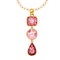 Beautiful jewelry pendant. Burgundy color drop crystal and red pink square and round gemstone with gold element