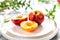 Beautiful juicy nectarines. Ripe farm harvest. Fragrant fruits. Fresh Juicy Organic Nectarines