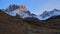 Beautiful Juta valley hiking route with scenic mountain snowy peak background. Kazbegi national park landscape