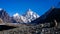 Beautiful K2 and Broad Peak from Concordia in the Karakorum Mountains PakistanMitre mountain peak at Concordia camp, K2 trek, Paki