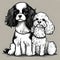 Beautiful king charles cavalier with a cute poodle - ai generated image