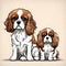 Beautiful king charles cavalier dogs illustration - ai generated image
