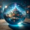 A Beautiful Kingdom Inside a Magic Glass Ball Emitting a Mysterious Light by Generative AI