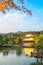 Beautiful of Kinkakuji temple or the golden Pavilion in Autumn foliage season, landmark and famous for tourist attractions in