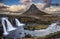 Beautiful Kirkjufell and Kirkjufellsfoss waterfalls scenic view, Iceland