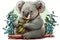 beautiful koala chewing image for a card or label, sticker birthday memento