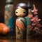 beautiful kokeshi wooden doll underwater and fish design,generated with AI.