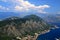 Beautiful Kotor Bay and old city Kotor surrounded by high mountains in Montenegro. Full top view boka kotorska