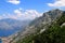 Beautiful Kotor Bay and old city Kotor surrounded by high mountains in Montenegro. Full top view boka kotorska