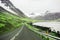 Beautiful ladnscape of highway and fjord at Iceland