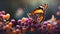 Beautiful Lady Butterfly Sitting On Berries In Dark Purple And Light Orange