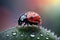 Beautiful ladybug on flower leaf defocused background