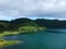 Beautiful lagoon surrounded by mountainses Azores Islands Portugal