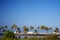 Beautiful laguna with palm trees, blue sky