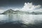 Beautiful lake landscape Iseo lake italy spring mood - desaturated style image