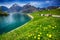 Beautiful lake promenade on lake Lucerne in Sisikon