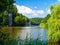 Beautiful lake and sandstone towers