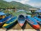 Beautiful lake scenery with colorful boats in Phewa lake Pokhara