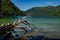 Beautiful lake surrounded by mountains, Lake Cameron, Vancouver Island, BC